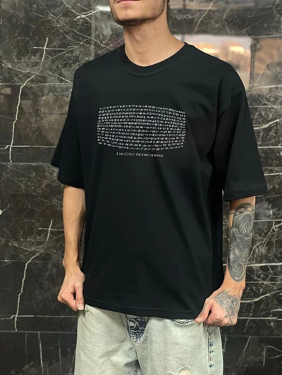 تیشرت باکسی 100 درصد نخ پنبه طرح منشور کوروش