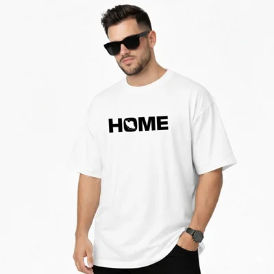تیشرت اورسایز باکسی جنس نخ پنبه طرح HOME