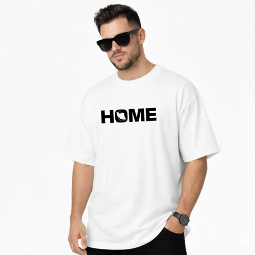 تیشرت اورسایز باکسی جنس نخ پنبه طرح HOME