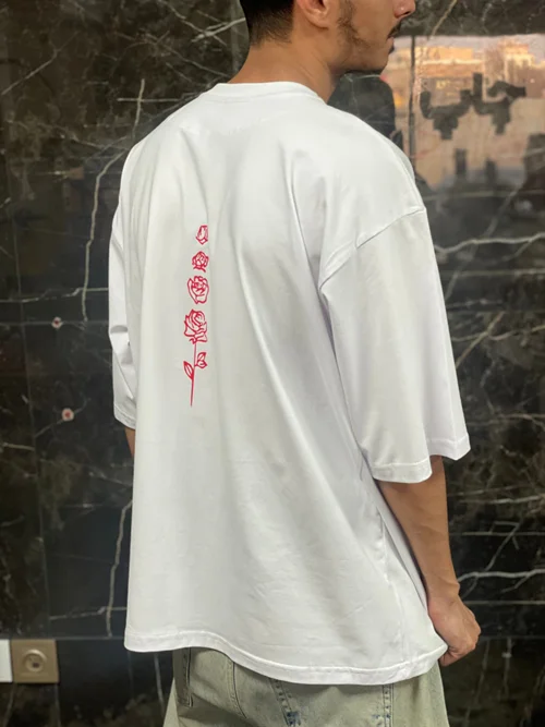 تیشرت باکسی 100 درصد نخ پنبه طرح گل رز